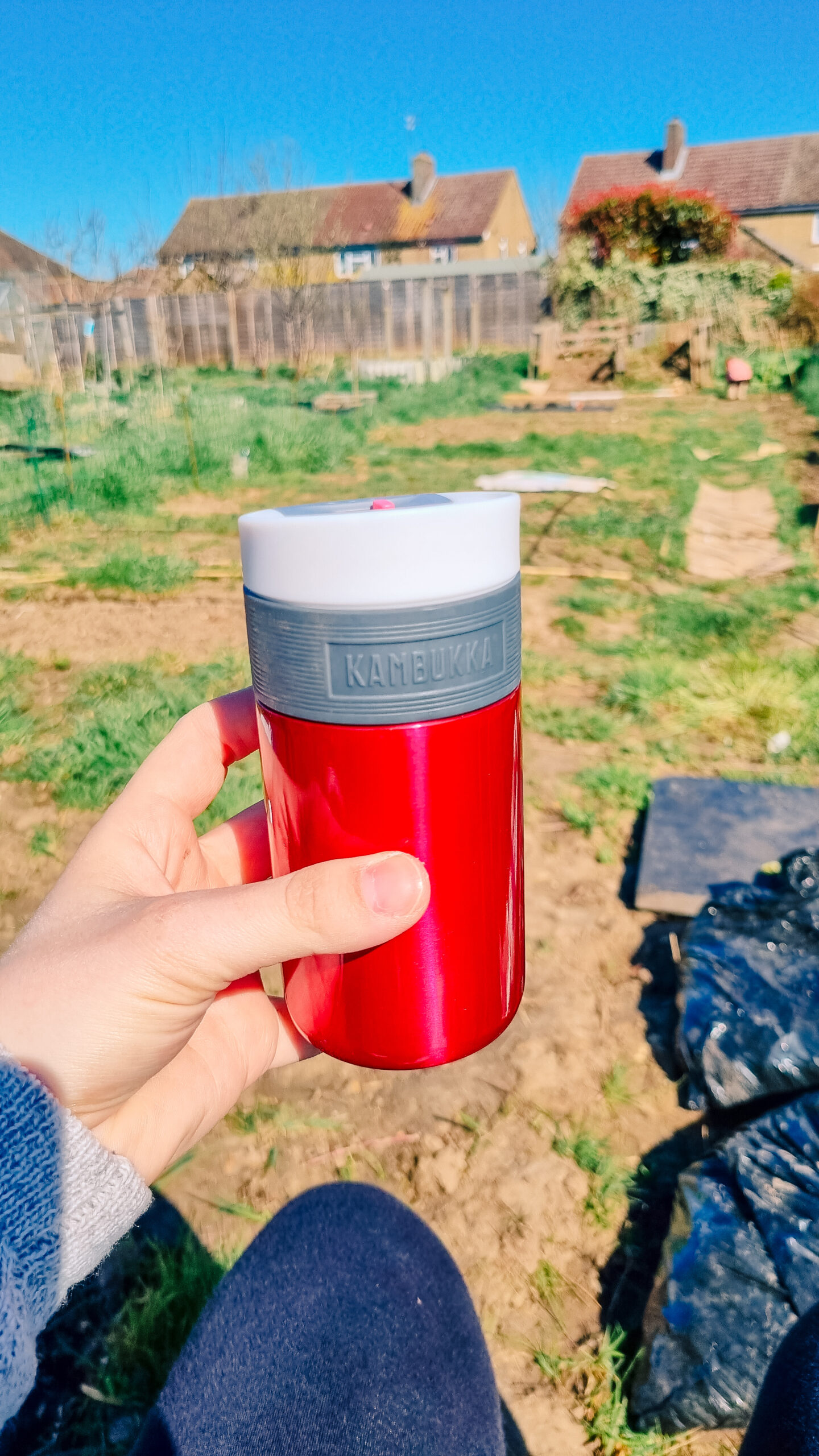 coffee cup overlooking the plot